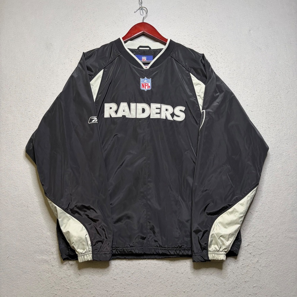 Reebok Windbreaker Mens Medium Black Raiders NFL Team Apparel On Field Pullover